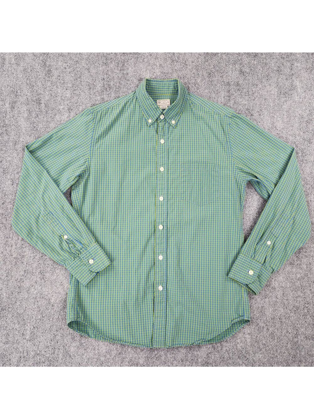 J Crew Shirt Mens Small Green Blue Check Woven Long Sleeve Casual Button Down